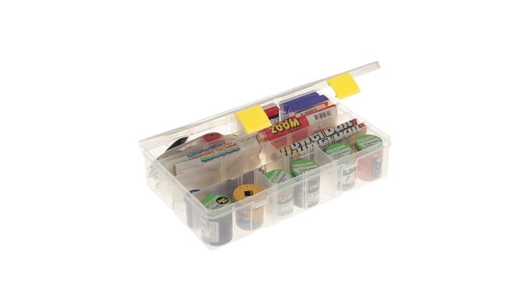 13 Clear and Yellow Pro Latch Stowaway Storage Utility Box with Adjustable Dividers at christmas.com