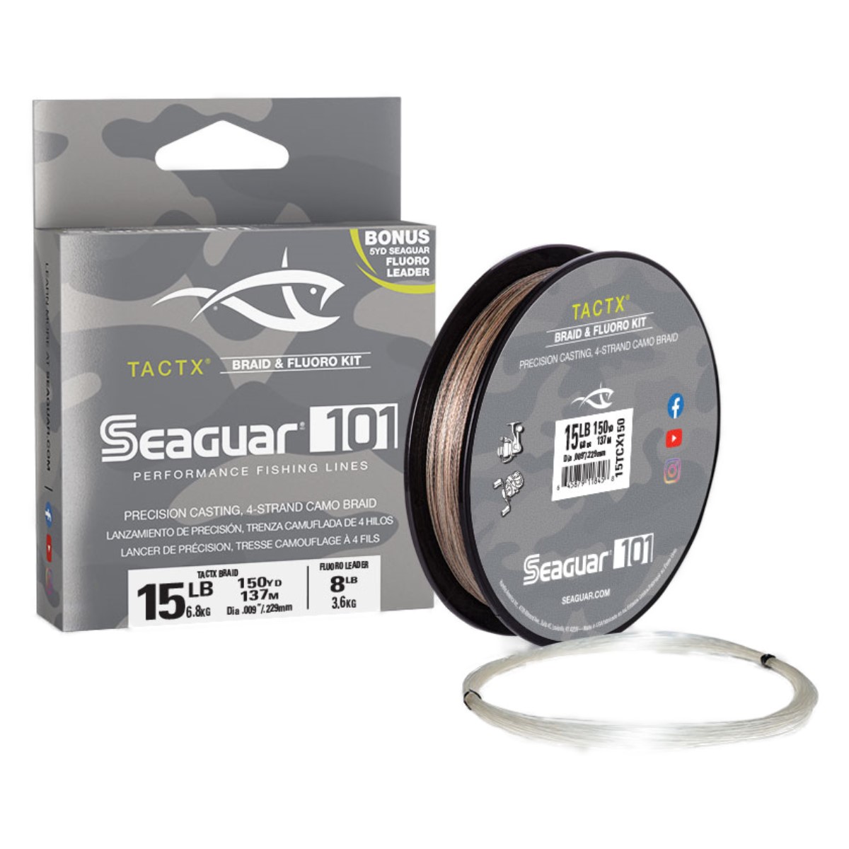 Seaguar 101 TactX 300YD 4 Strand Camo Braid and Fluoro Leader Kit