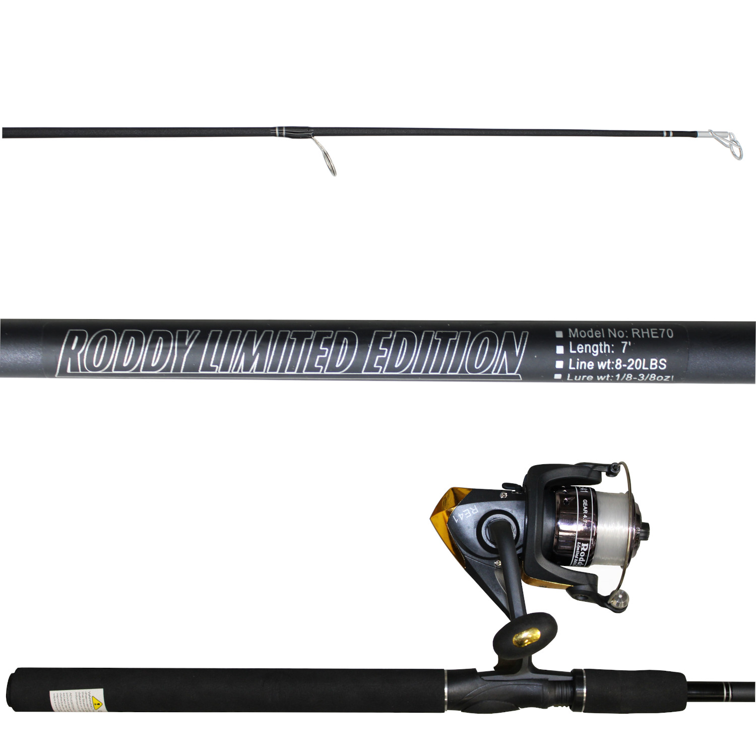 Master Fishing Tackle Master Fishing Roddy Hunter Spinning Combo,  Black/Gold, 7-Feet